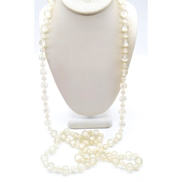 Clear Frosted Vintage Lucite Beads, Chic Beaded Strand Flapper Necklace - Picture 1 of 4